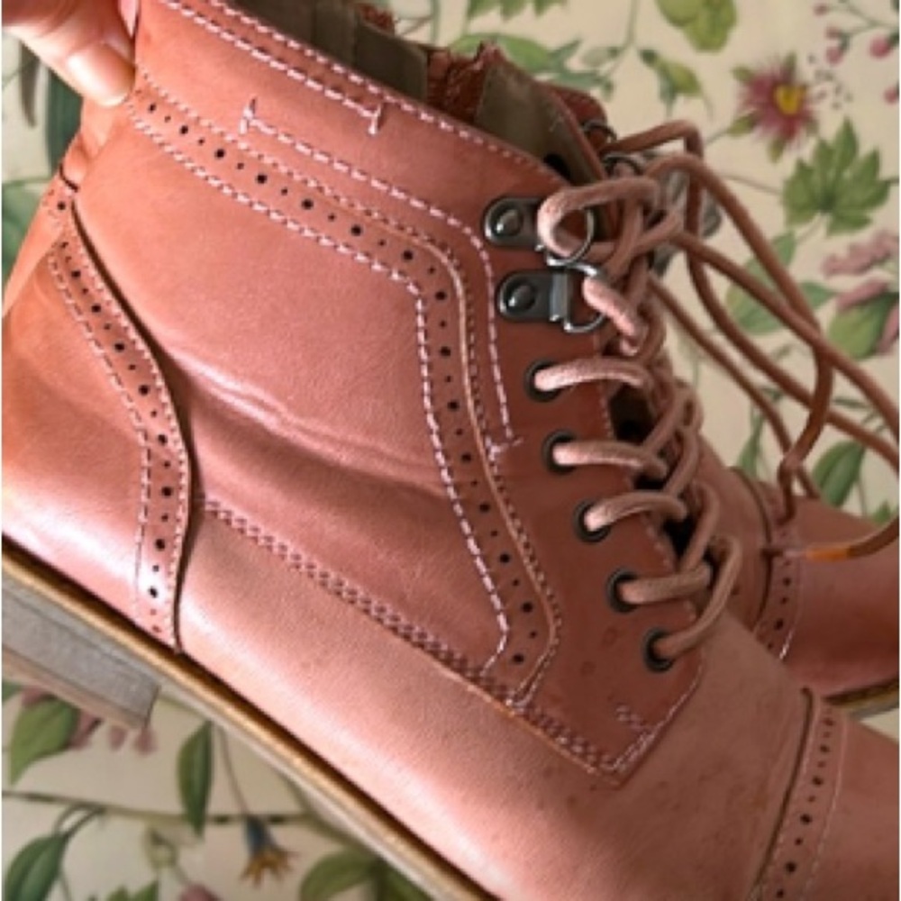 Vintage Pink Lace-Up Ankle Boots